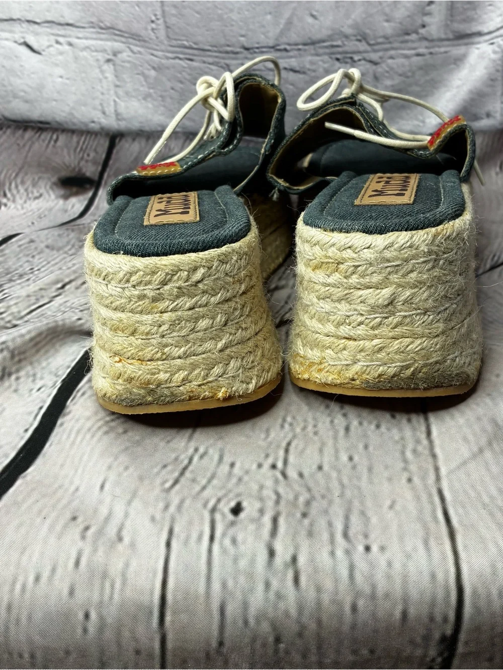 VTG Y2K Mudd Street Style Chunky Platform Tie Front Denim Espadrille Sandals 8.5